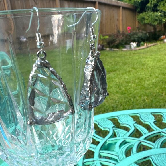 Anchor Hocking Crystal Glass Artisan Earrings W/ Silver Blend Bezel & 925 Hooks - Picture 12 of 16
